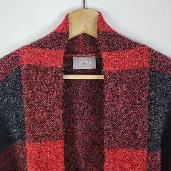 Cyrus Plaid Red and Black Long Duster Cardigan - Picture 4 of 12